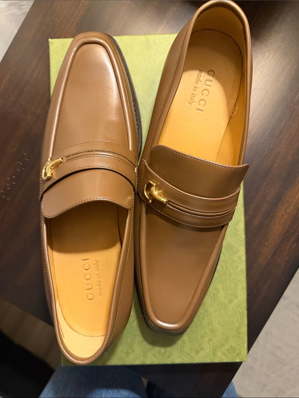 Gucci Men’s Tan Leather Horsebit Loafers- new, never worn